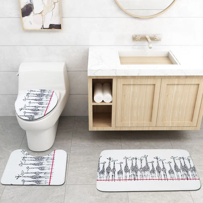 Amazon best sell Waterproof Polyester 3d print designer bath mat and  shower curtain