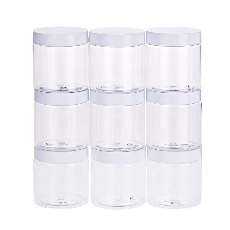 8 oz Clear Plastic Slime Container / Storage Jars Wide-mouth White Lid, Can Customized
