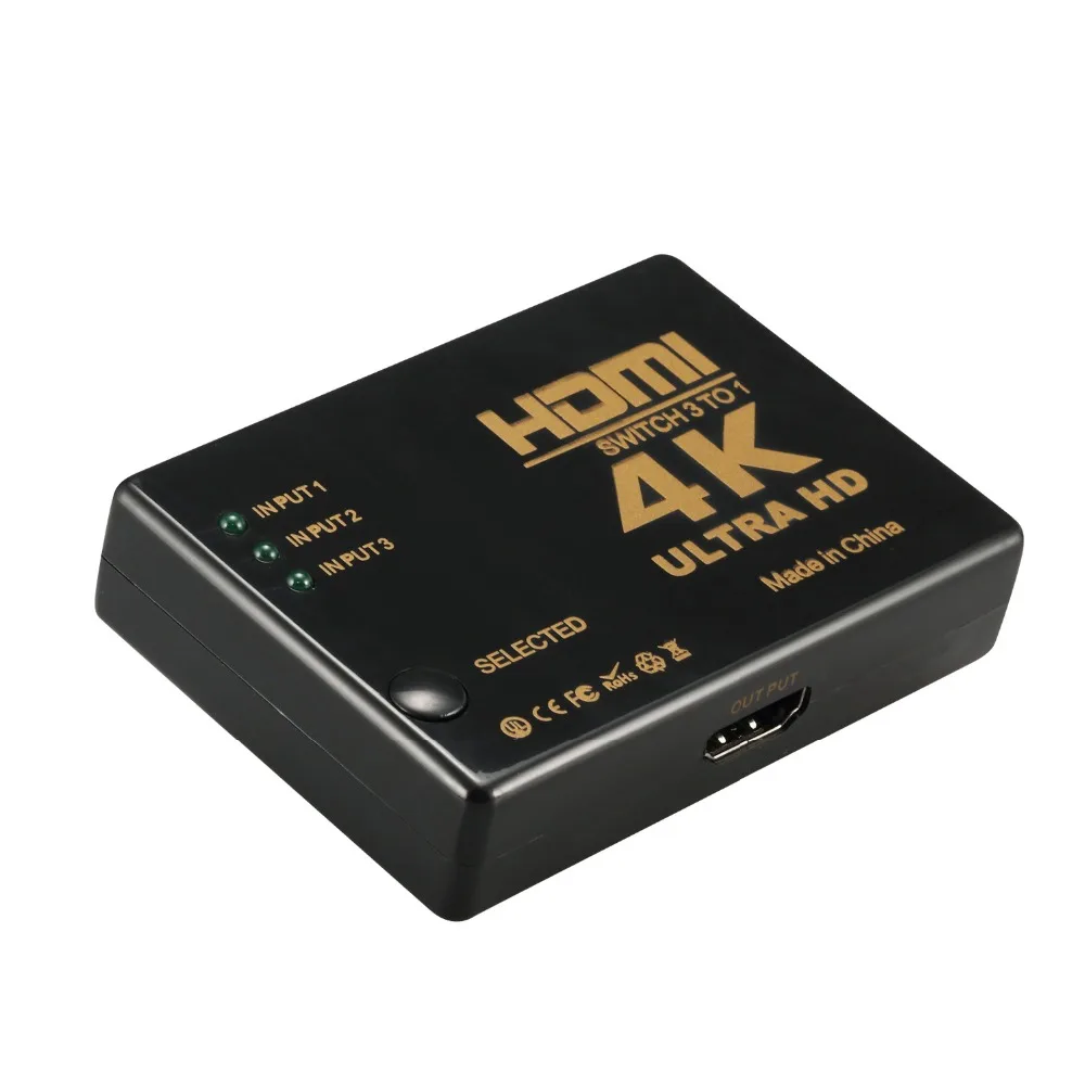 

high quality 4k Auto 3X1 HDMI Switch 3x1 4K*2K 1080P 3D 3 input 1 output Switcher box with IR remote, Black