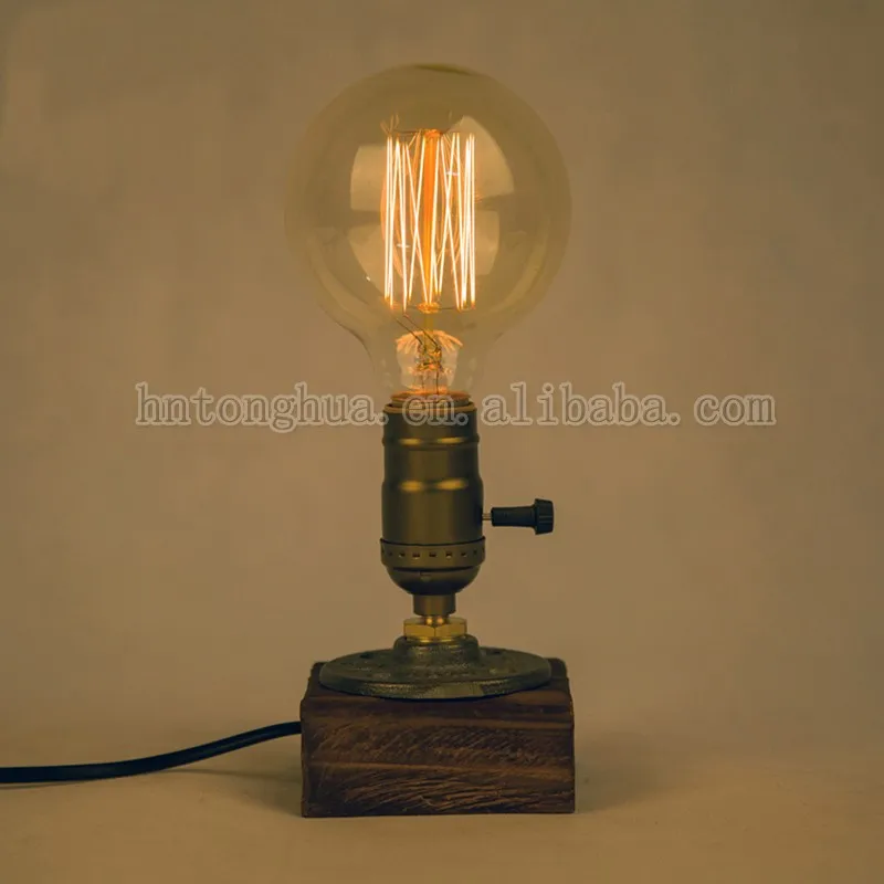 Loft Vintage E27 Holder Edison Bulb Table Lamp Wood Base Light