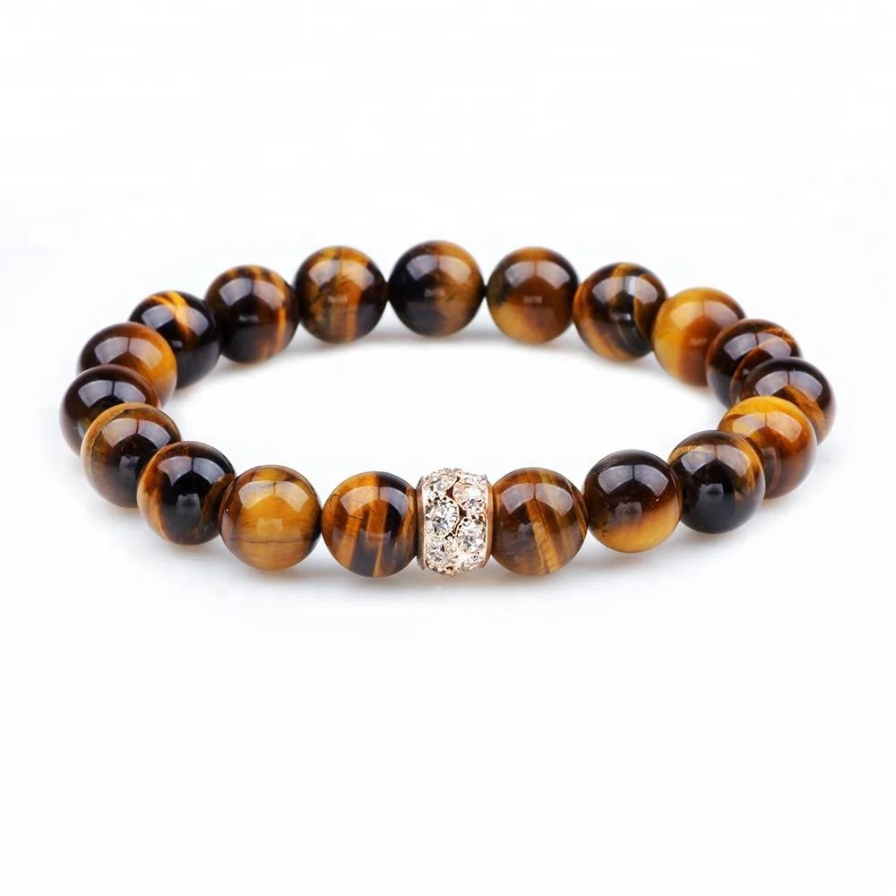 

Men Fashion Bangles Jewelry Type and Women's Gender Tiger Eye Beaded Bracelet, Brown