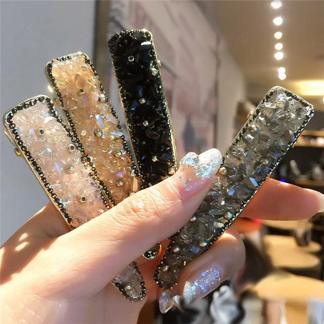 

Free Shipping New Korean Luxury Ultra-flash Rhinestone Hair Clip Side Clip Crystal Hair Pin, As pictures