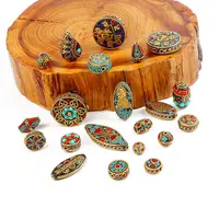 

New 1pc Handmade Brass Retro Nepal Tibetan Antique Golden Pendant Charms Beads for Necklace Bracelet Earring DIY Jewelry Making