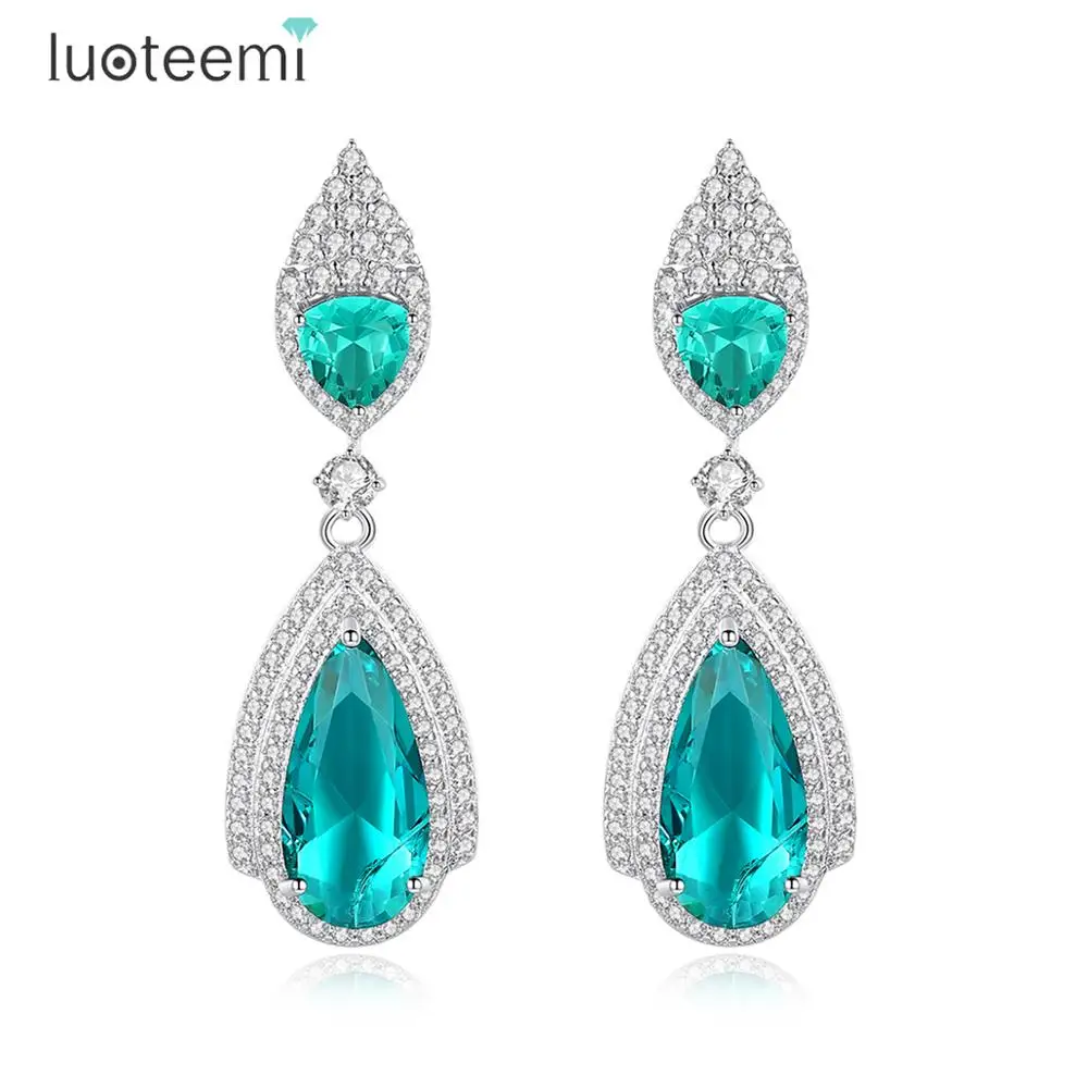 

LUOTEEMI Luxury Wedding Earrings A AA Cubic Zirconia Dangle Engagement Jewelry Earring for Bridals Factory Brand Wholesale