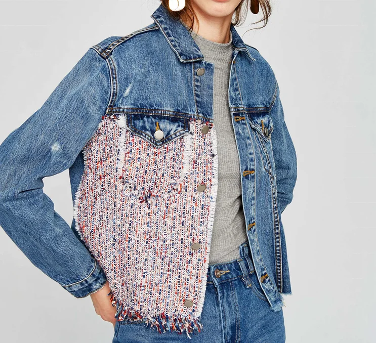 

High quality latest design custom winter new fashion long sleeve women denim jacket, Sky blue