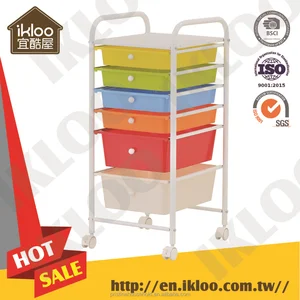 Image of Household organizer Home Storage 6 metal Plastic drawer trolley