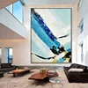 Contemporary Modern Decor Blue Textured Oil Painting Abstract Canvas Wall Art