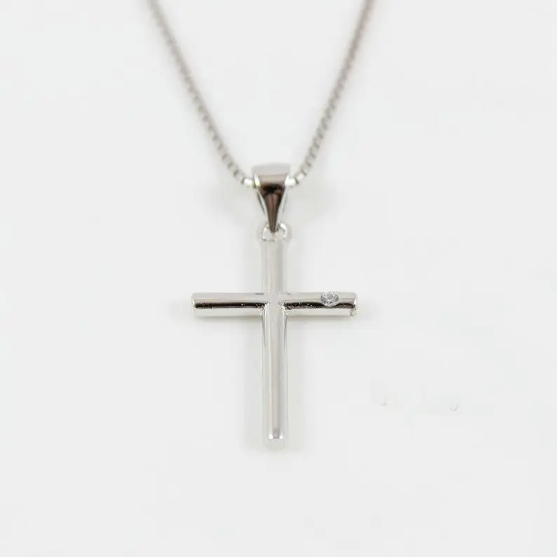 

925 Silver Religion Cross Pendant Necklace with Box Chain, As you see