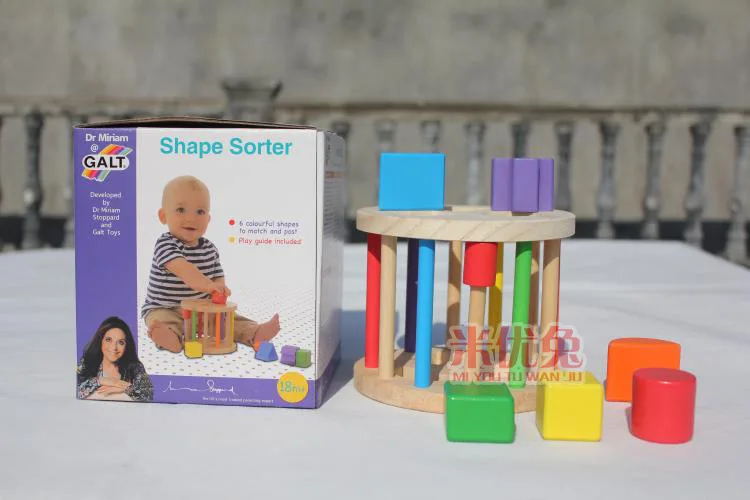 1pc Hot NEW Wooden Knob Puzzle Cube Shape Sorter with 6 colorful shapes box packing Childrens