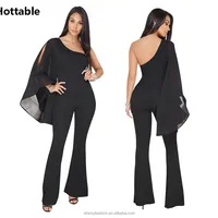 

Women Black Summer Ruffles Chiffon One Shoulder High Waist Jumpsuit