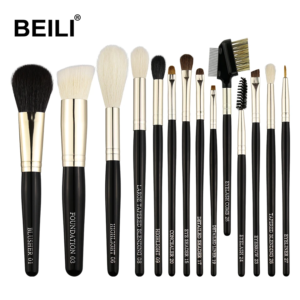 

BEILI Professional 14 Pcs Black Makeup Brushes Set Cosmetic Soft bristles Blending Eyebrow Concealer Foundation Powder SET-J-14