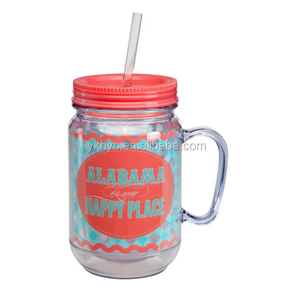 20oz Acrylic Mason Jar Tumbler With Handle,Doublewalled Glass Mason