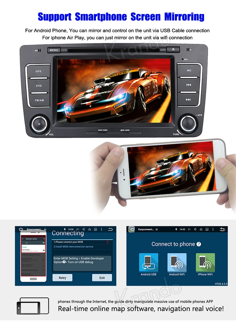 Krando touch screen Android 8.1 7" car dvd radio gps navigation for Skoda Octavia 2012-2013 audio multimedia system KD-SO013