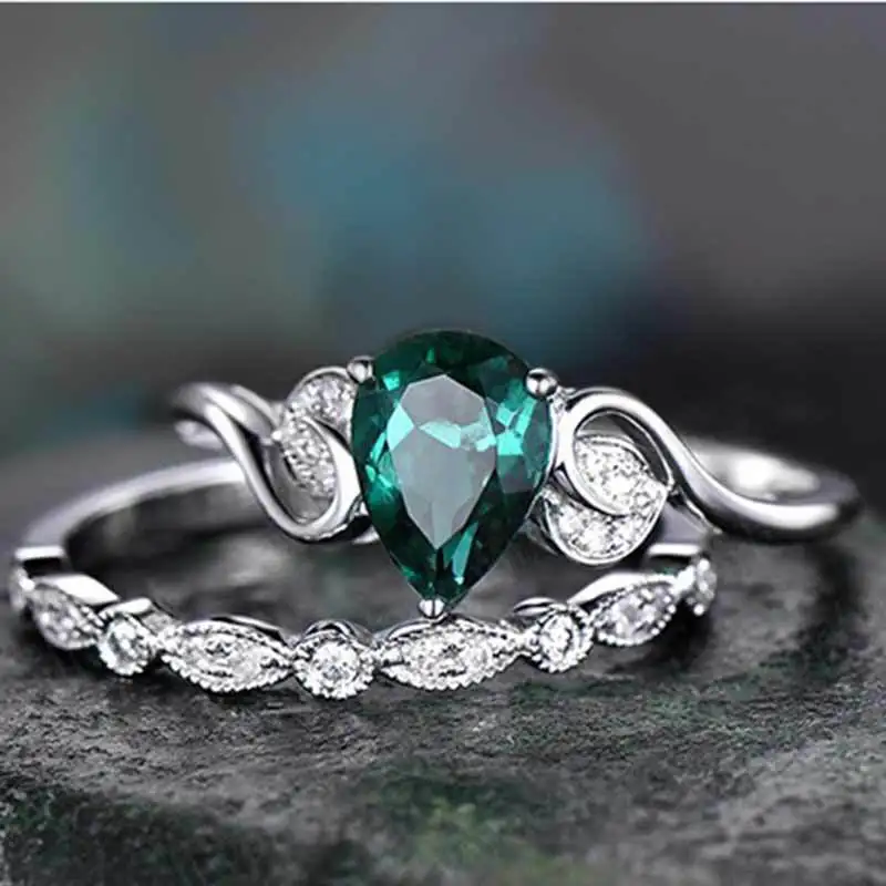 

women rings Fashion water drop green zircon factory wholesale wedding ring yiwu hainon jewelry