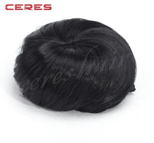 Fashion Original Clip On Man Bun Wig Natural Black Color Mens Wigs