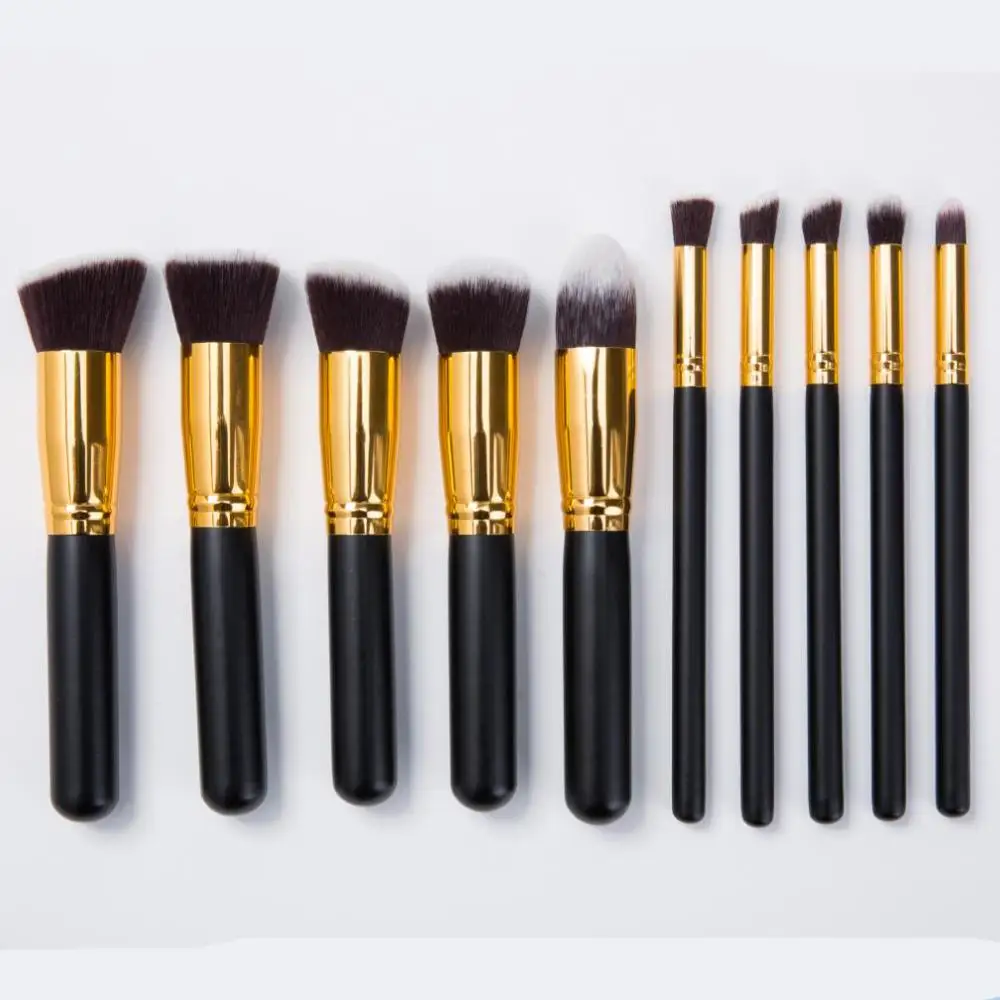 

2018 Best Seller 10pcs Black/Gold Kabuki Makeup Brush Set with Pu leather bag