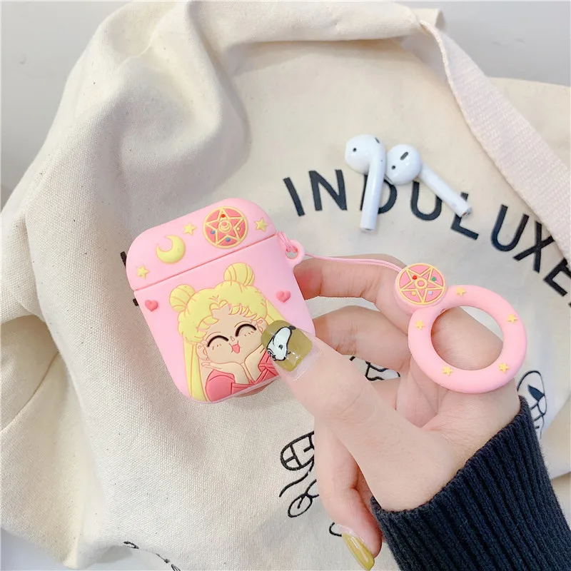 

Free Shipping For Airpods 2 1 Wireless Charging Box Wireless Headphone Cover Cartoon Sailor Moon Gel, Black