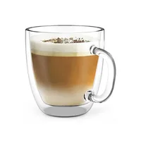 

Wholesale 400ml high borosilicate heat resistant double wall glass cup coffee mug for home
