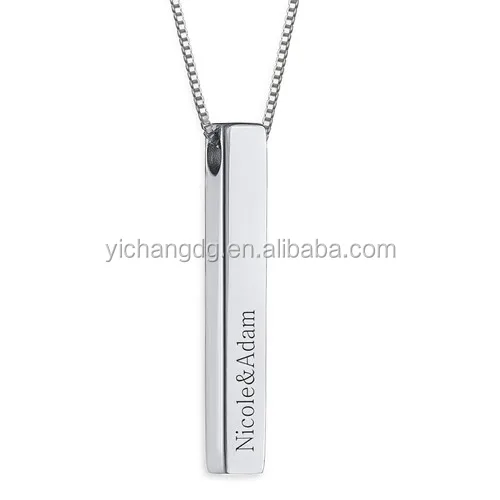 

custom high quality women jewelry necklace popular 3D bar pendant necklace engravable