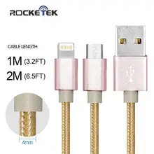 Rocketek strong Nylon Data cable and Metal Plug Micro USB for samsung for htc and ligting