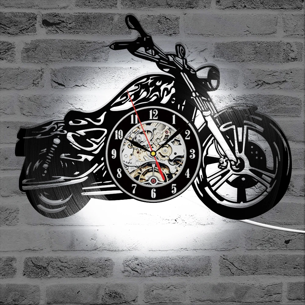 

Preciser 3D Creative Vinyl Record Clock Motorcycle Black Hollow Motorcycle Wall Art Decor, 7colors