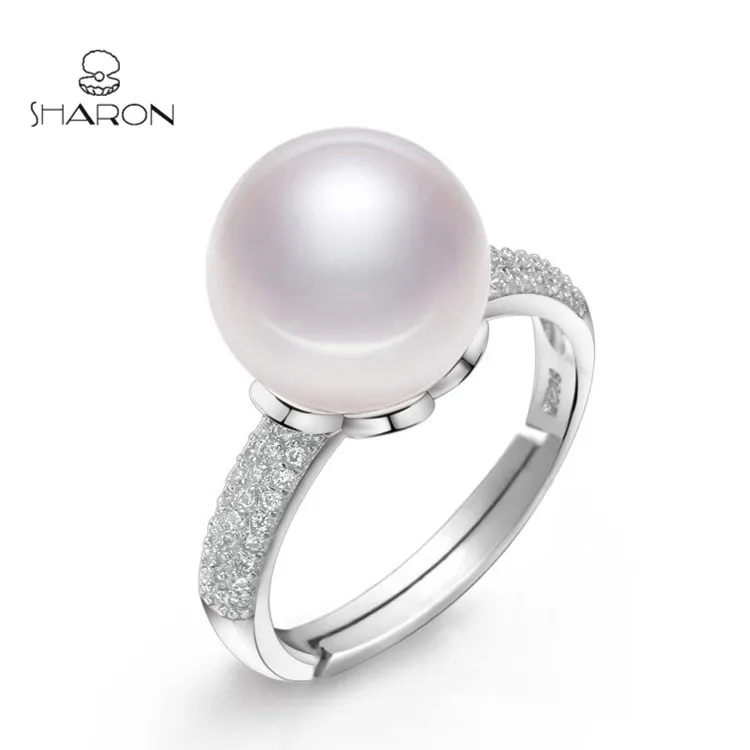 

Unique Design Sterling Silver Pearl Adjustable Gemstone Pearl Ring Mountings, White gold