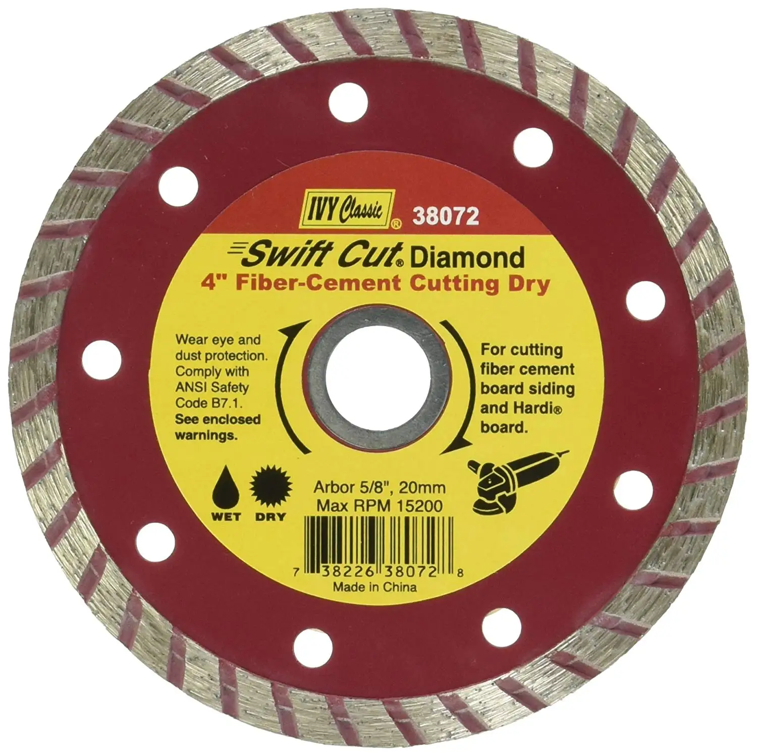 IVY Classic 38072 Swift Cut 4-1/2-Inch Dry and Wet Fiber-Cement Continuous Rim Diamond Blade with 7/8-5/8-Inch Arbor, 1/Card