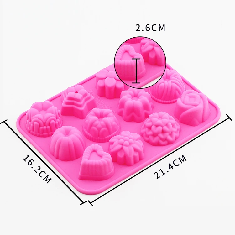 12 Capacity Custom Cake Chocolate Mold Jelly Pudding Dessert Baking Molds Silicone Bakeware Mold With Flower Heart Shape