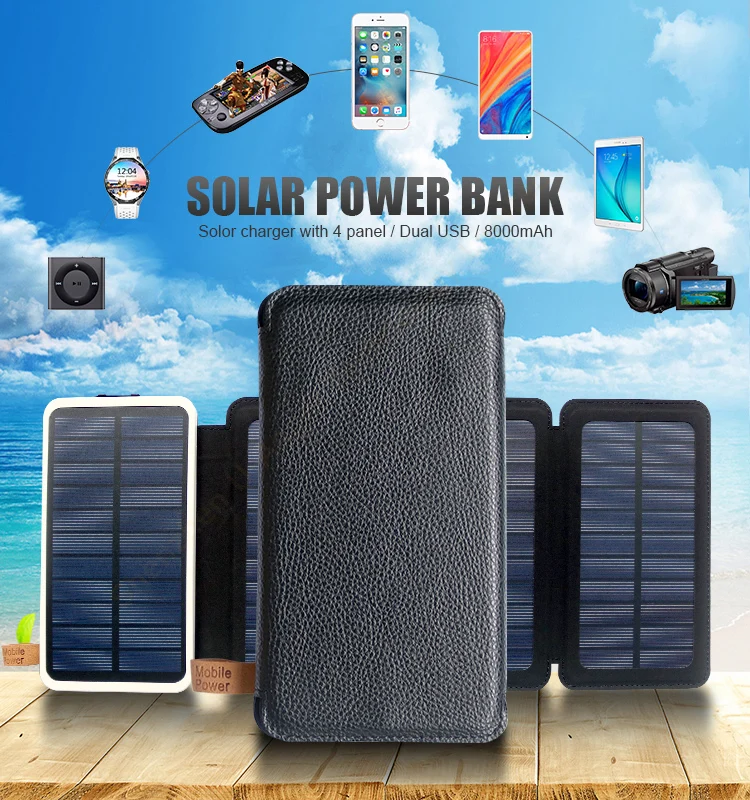 mobile portable charger foldable solar panels power bank 8000mAh with led lights - ANKUX.COM
