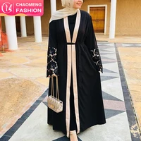 

1502# 2019 Latest New Designs Embroidery Cardigan Islamic Clothing Fashion Front Open Kimono Arabic Style Dubai Muslim Abaya