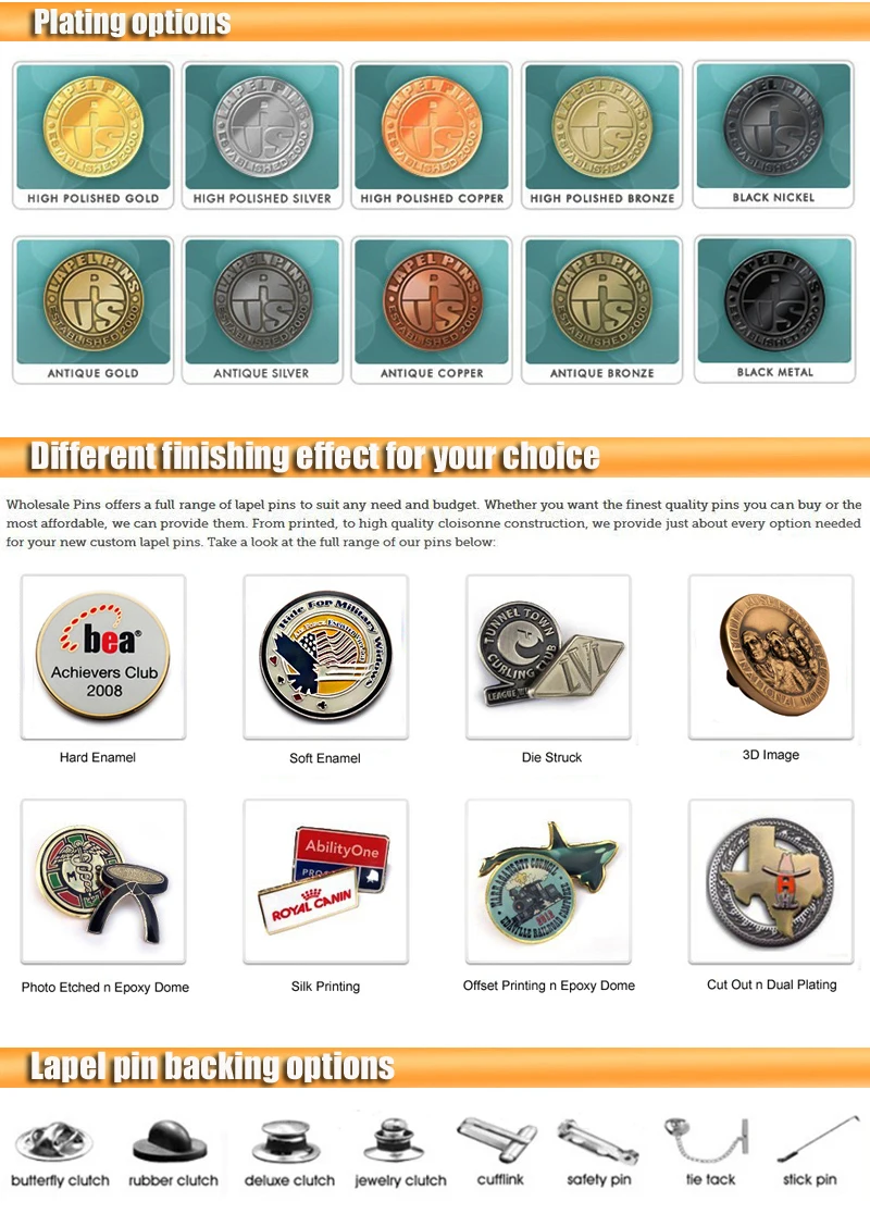 lapel pin plating finishing backing packing