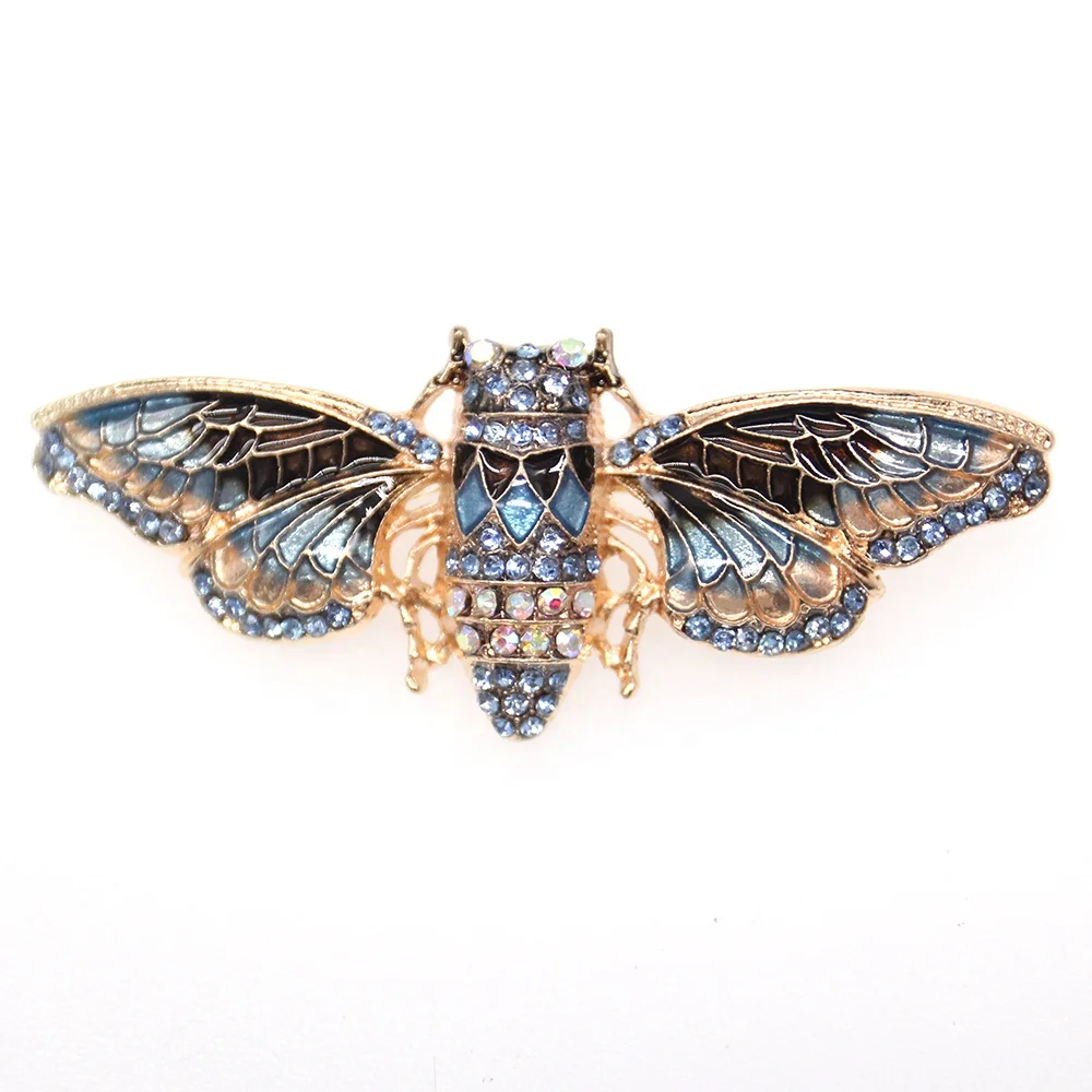 Fashion Jewelry Egyptian Cicada Moth Brooch Crystal Rhinestone Enamel Paint Golden Tone Bug Pin Brooches