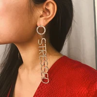 

2019 New Romantic Full Rhinestone Letter Dangle Earrings For Women Wedding Jewelry Crystal Long Drop Earrings (KER182)