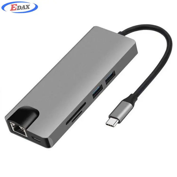 

Usb C Hub 9 In 1 For Thunderbolt 3 Adapter Usb For Notebook Type C Ethernet Multiport RJ45 Connector to 3.5mm Audio HUB, Silver