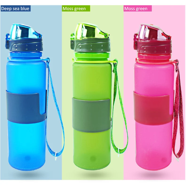 

2019 New products silicone drinking collapsible water bottle/foldable water bottle, Moss green;rose red;deep sea blue