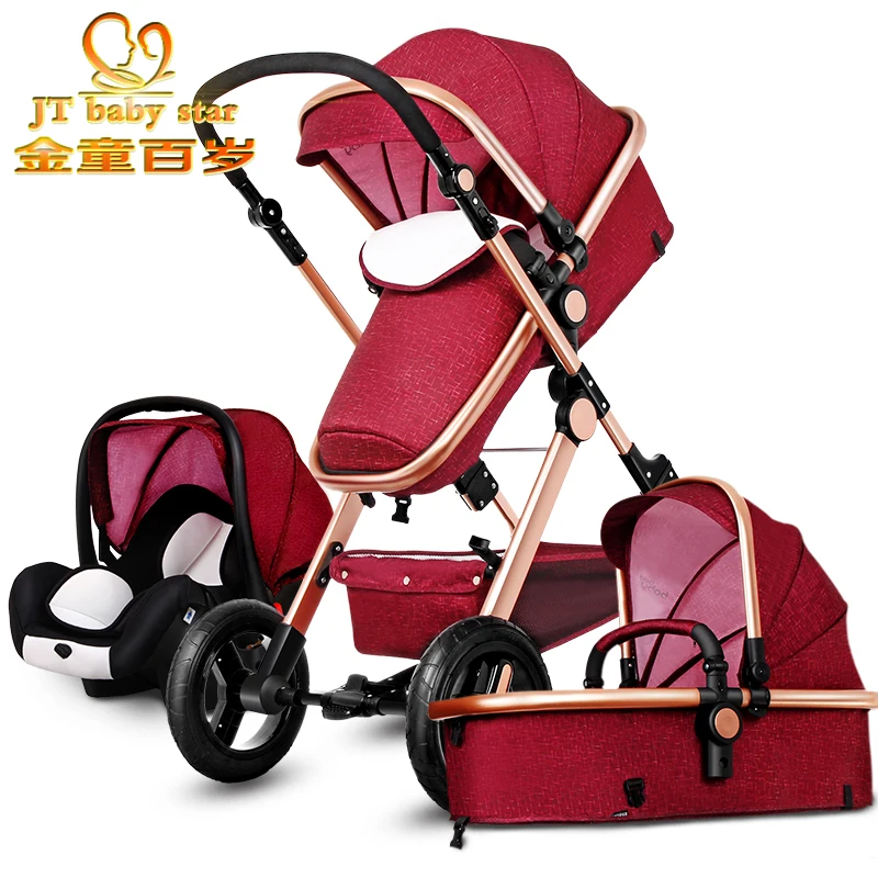 

3 in 1 baby stroller with high landscape baby pram and the car seat baby walker, Khaki;red;jean;deep blue .