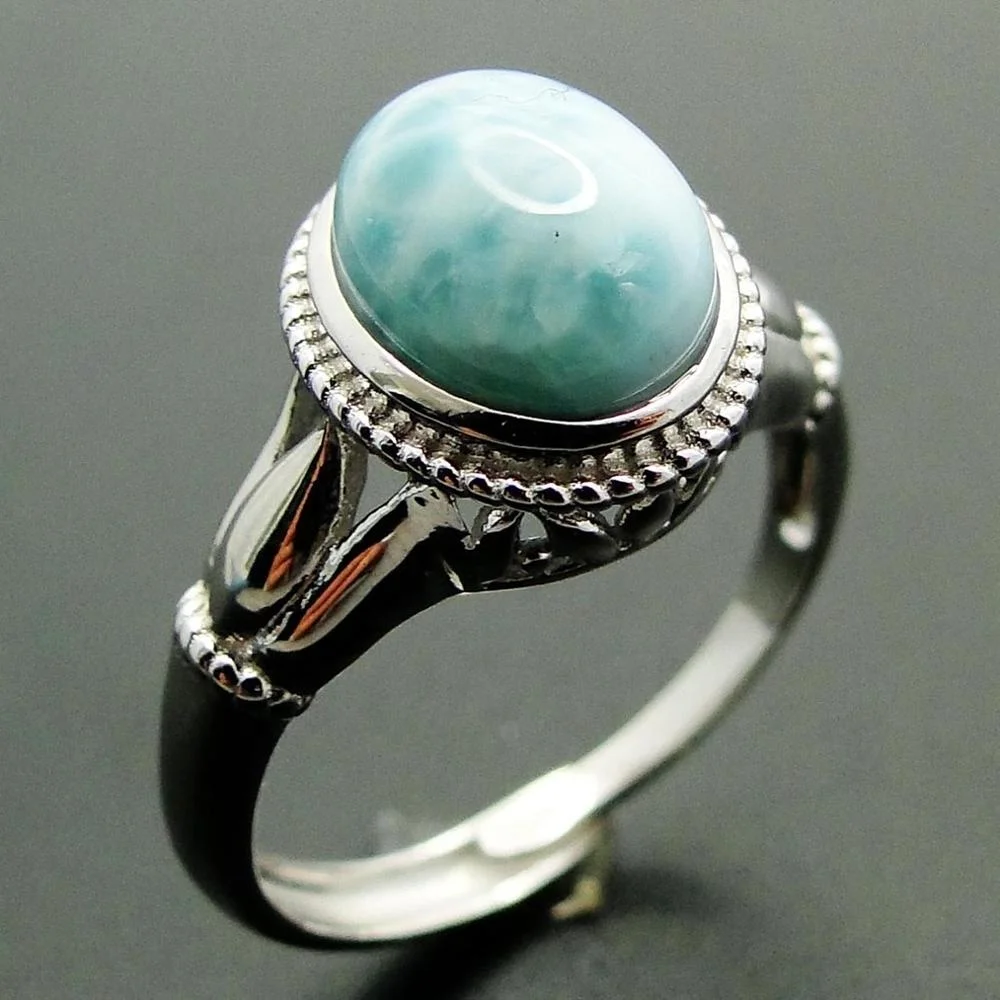 

Amazing high quality Blue Dominican Larimar Sterling Silver Ring size adjustable