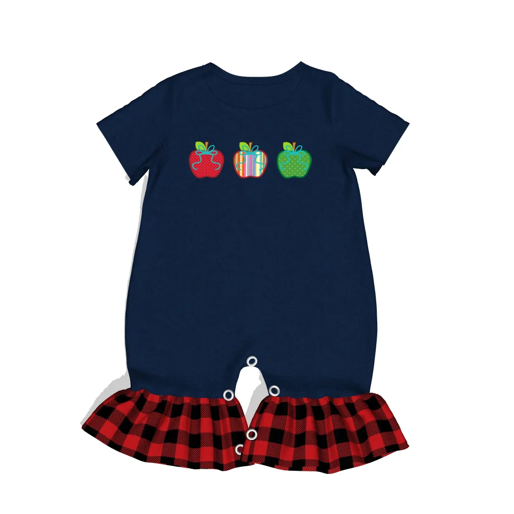 

Fashionable and lovely girl clothing wholesale romper apple print romper ruffle plaid romper, As picture show