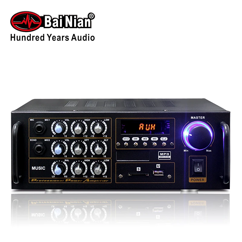 Home Audio Power Stereo Amplifier Karaoke System- Mini Amplifier with MicBT/USB/SD/FM for Subwoofer,PA Speaker,Sound HomeTheater