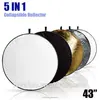 5 in 1 43" 110cm Portable Collapsible Studio Light Round Disc Photography Photo Reflector Panel Gold/Silver for DSLR Camera