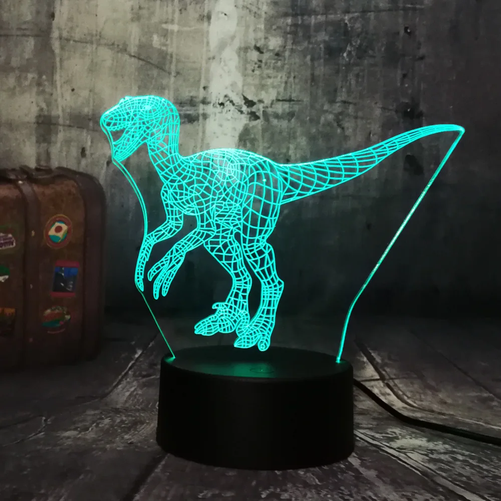 New Jurassic World Dinosaur Velociraptor Clever Blue 3D LED Night Light Table Lamp Holiday 7 Colors Boy Kid Christmas Party Gift