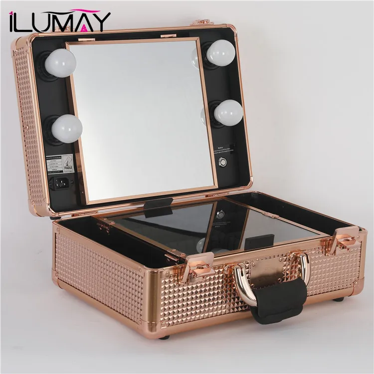 Ilumay Rose Gold Makeup Vanity Case With Mirror And Led Lights - Buy ...