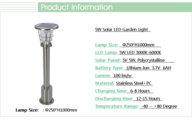 CE ROHS integrated outdoor waterproof ip65 5w led solar garden light