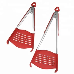 Image of VISON kitchen BBQ 2 in 1 spatular and tong 9" and 12" Silicone Clever Food Tongs grill tongs