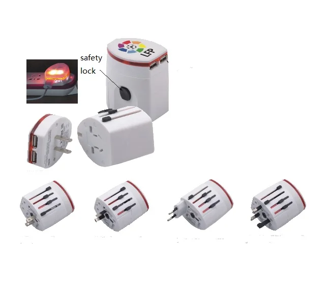 2020 Factory price international universal travel adapter plug with two USB ports