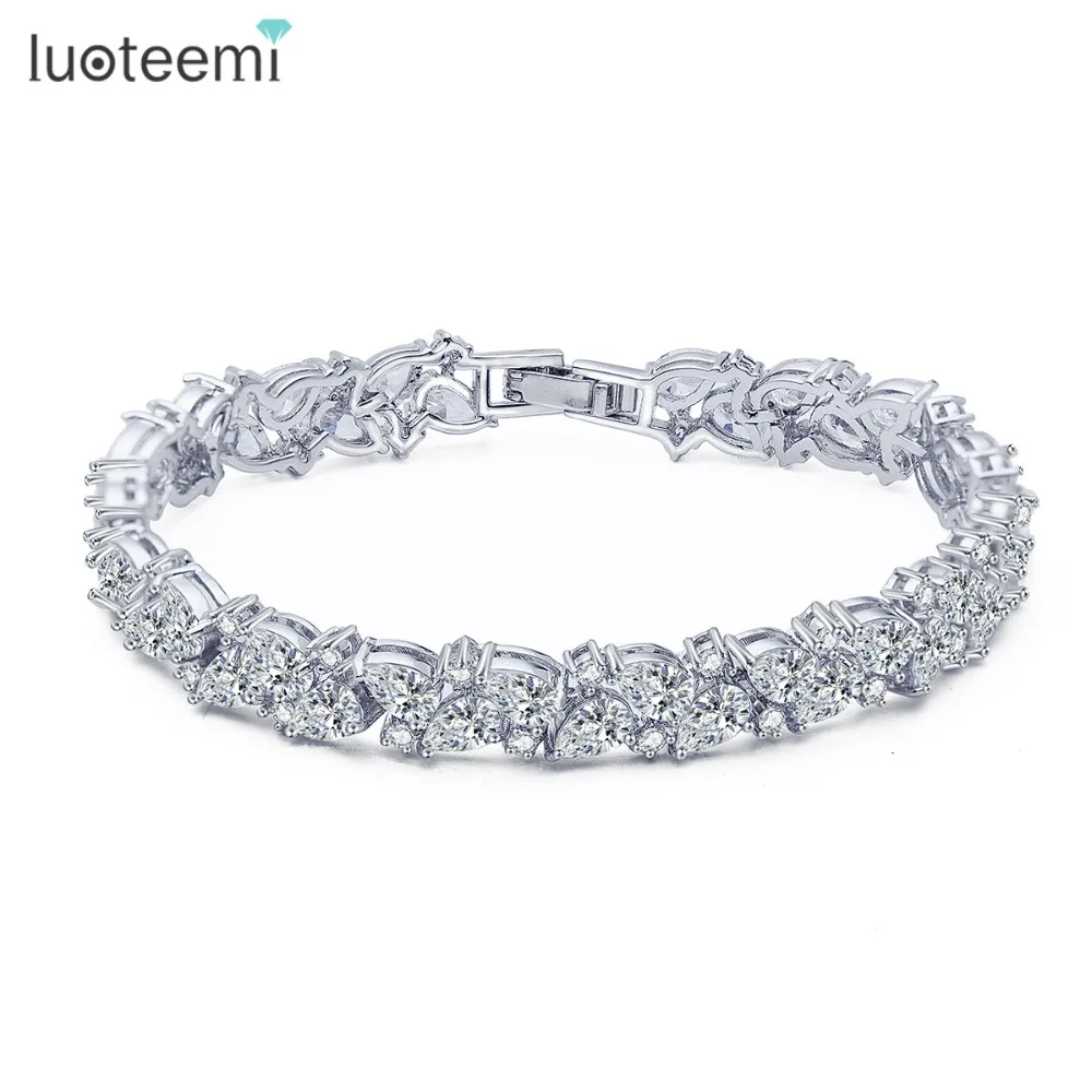 

LUOTEEMI Bridal Wedding Jewelry Luxury Clear Princess and Brilliant Cut Cubic Zirconia Bracelets