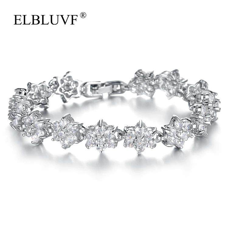 

ELBLUVF Free Shipping Copper Alloy Jewelry White Zircon Fancy Women Bracelet For Gifts, Steel color