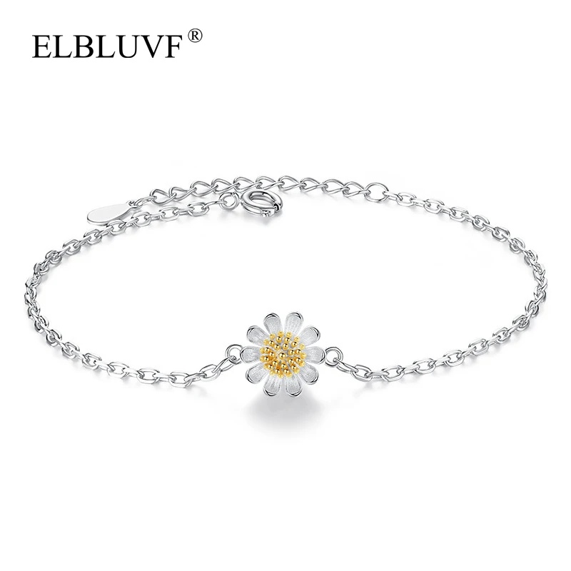 

ELBLUVF Free Shipping Women Jewelry Alloy Copper Zircon 925 Sterling Silver Plated Flower Gold Plated Daisy Bracelet