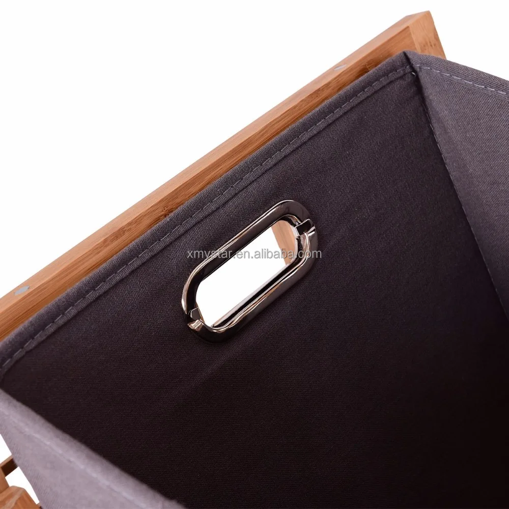 
Tilt-Out Bamboo Laundry Hamper Slat Frame Space Saving Storage with Shelf & Removable Liner, Perfect for Bathrooms factory BSCI 