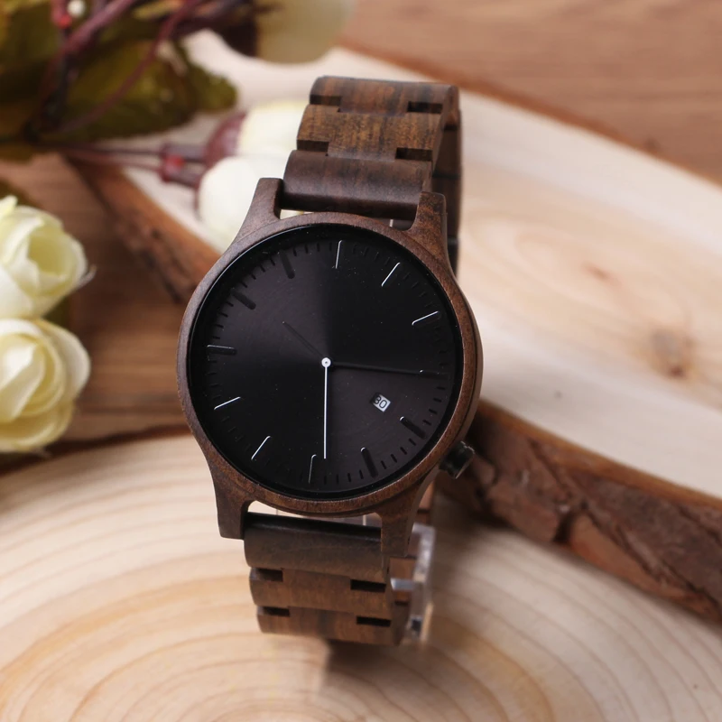 

march expo china nouveau watch hot design wood watches products with custom logo for reloj deportivo hombre ,montres hommes, Black sandalwood